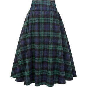 Plaid Skirt for Womens High Waist Aline Pleated Midi Skirts